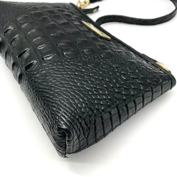 Brahmin Black Croc Embossed Leather Mini Shoulder Bag - Picture 7 of 10